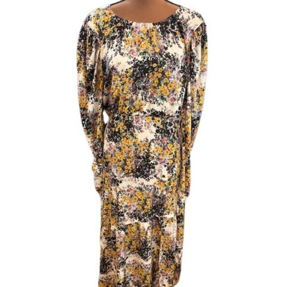 TOPSHOP White Floral Long Sleeve Maxi Dress with Deep-V in the Back – Size 8 - Picture 1 of 9